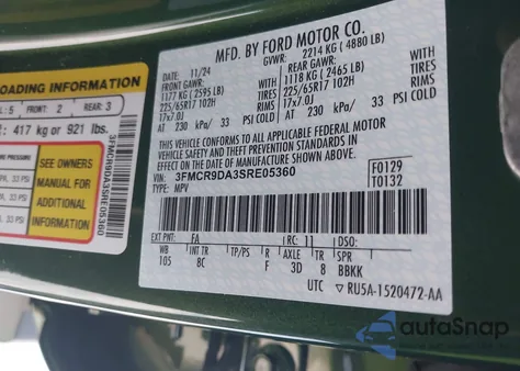 2025 Ford Bronco Sport Badlands from USA, damaged, VIN 3FMCR9DA3SRE05360